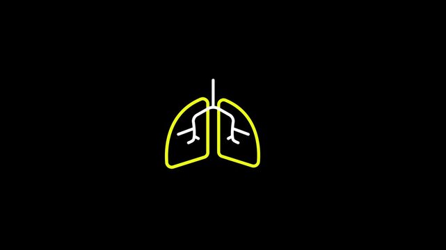 Anatomical lung outline animating growth during deep breath inhale against black background