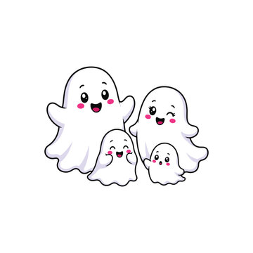 Cute ghost family cartoon illustration for Halloween