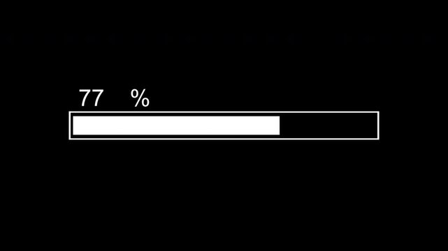 Thick Progress Bar Animation on Black Background. Download Progress, Preloader Animation Web Design Template. Seamless Loop Animation in 4K with Alpha Channel.