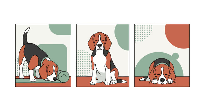 Beagle Dog Yoga and Mindfulness Vector Illustration Set