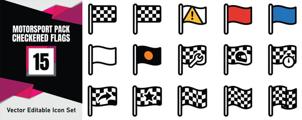 Fototapeta premium Set of fifteen different motorsport racing flags including checkered flags and various colored signal flags for race tracks