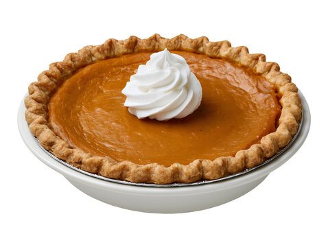 Pumpkin pie topped with whipped cream isolated on transparent or white background, png