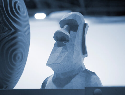 Art model printed on 3D printer. Object created on 3D printer from molten plastic. 3D printed creative object. Modern new modern additive progressive technologies. 3D printing technology