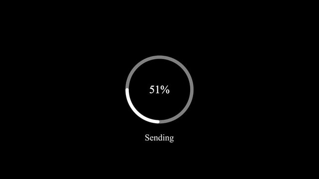 Animated abstract circle loading bar sending from 0 to 100%, designed for progress and transfer concepts.on Black Background and features 4k Motion graphics video