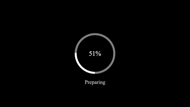 Animated abstract circle loading bar preparing from 0 to 100%, designed for progress and transfer concepts.on Black Background and features 4k Motion graphics video