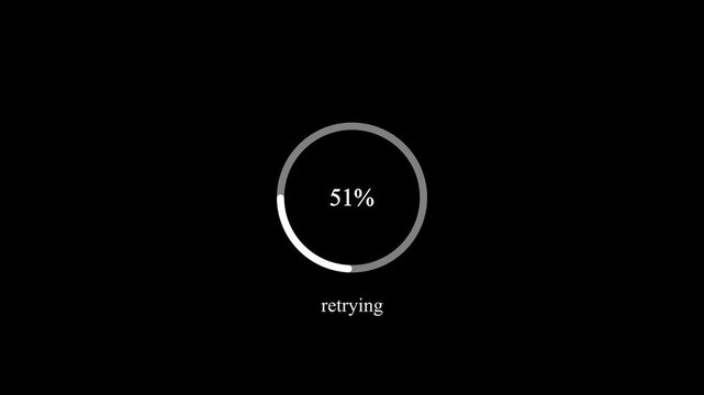 Animated abstract circle loading bar retrying from 0 to 100%, designed for progress and transfer concepts.on Black Background and features 4k Motion graphics video