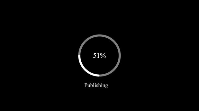 Animated abstract circle loading bar publishing  from 0 to 100%, designed for progress and transfer concepts.on Black Background and features 4k Motion graphics video