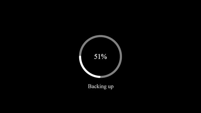 Animated abstract circle loading bar backing up from 0 to 100%, designed for progress and transfer concepts.on Black Background and features 4k Motion graphics video