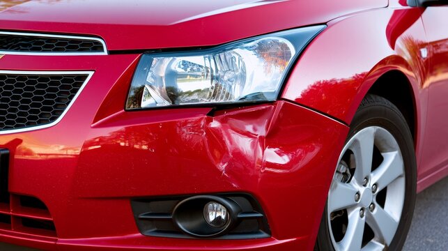 Mechanical damage to the front fender of a passenger car, showing vehicle collision impact, body repair needs, automotive maintenance, accident damage and transportation safety concerns