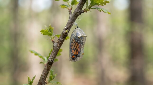 Chrysalis with butterfly inside