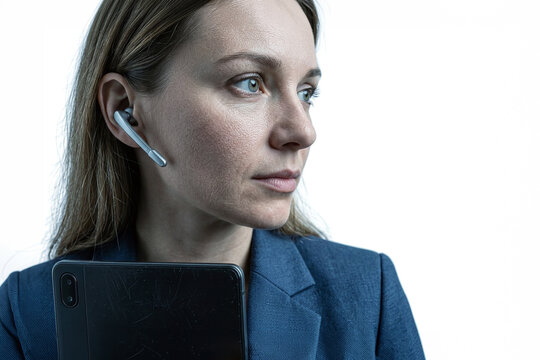 Businesswoman with tablet and wireless headset