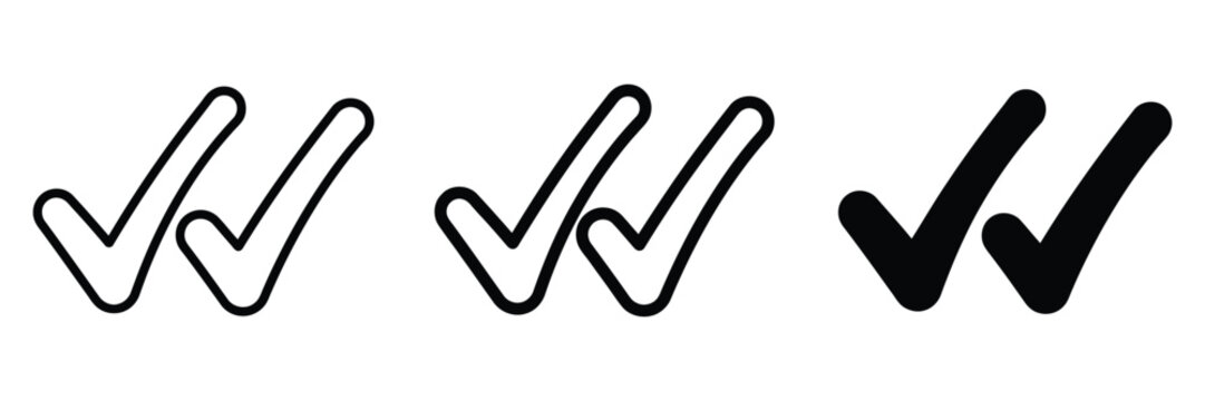 Double check icon line art vector, bold outline and silhouette design