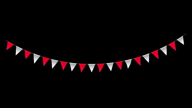 Red and white triangular bunting party garland hanging on alpha background