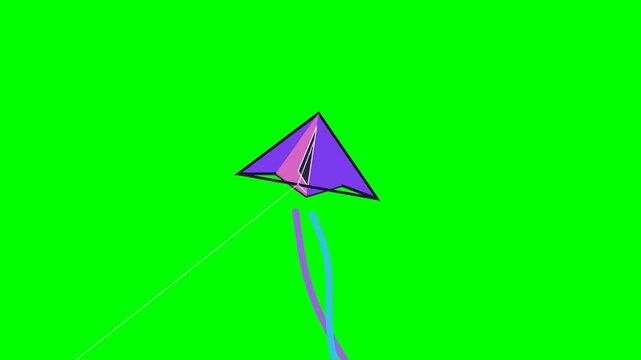 Animated Purple Kite Flying Against a Bright Green Screen Background.