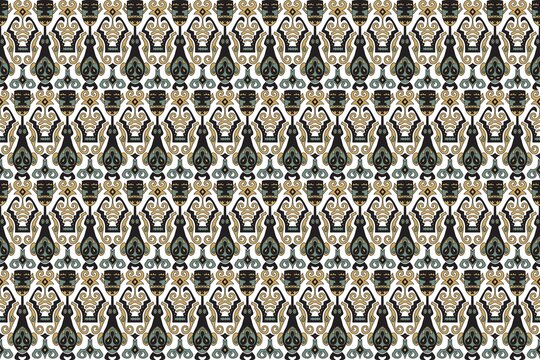 Geometric seamless floral pattern in blue and white tones. Vintage damask texture for fabric, wallpaper, and digital design.