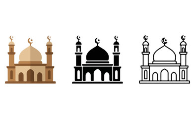 Islamic mosque silhouettes with domes and minarets against white background © Sefat