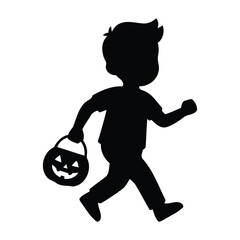 Silhouette of a boy trick or treating with a pumpkin bucket