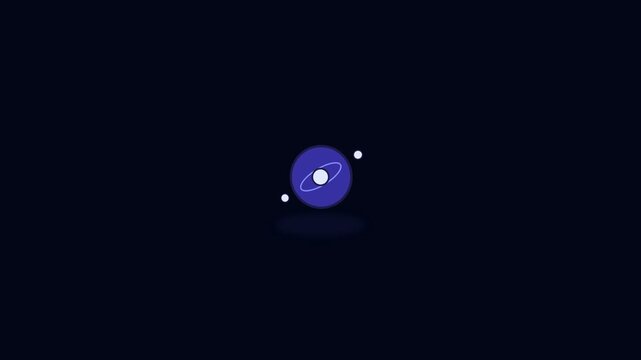 Minimalist Animated Solar System Icon Rotating Against a Dark Blue Background.