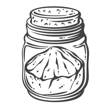 Mortar and pestle in hand drawn black outline with a deep grinding bowl and rounded tool. Menu, packaging and stamp design feature this mortar and pestle, vector illustration.
