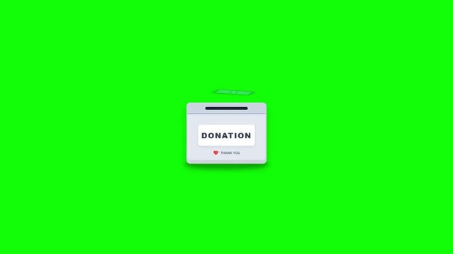 Donation Box Animation with Money Cash Dropping on Chroma Key Green Screen