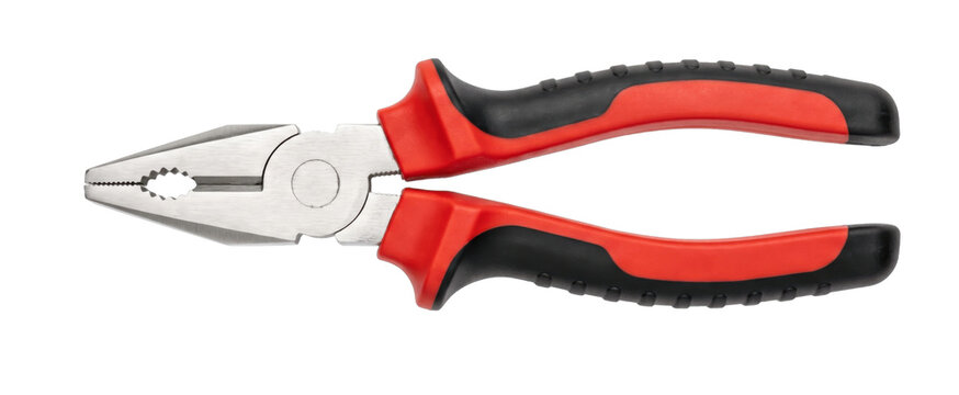 Professional combination pliers with red and black ergonomic handles