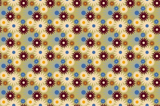 Seamless floral snowflake pattern for winter designs. Elegant holiday fabric texture with blue and brown botanical motifs.