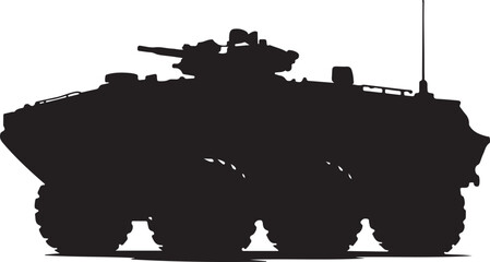 Obraz premium Amphibious Assault Vehicle A rugged, black amphibious assault vehicle with oversized tires and a formidable design, ready for any terrain silhouette vector