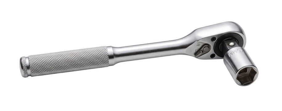 Chrome vanadium ratchet wrench with a 10mm socket attached for mechanical tasks