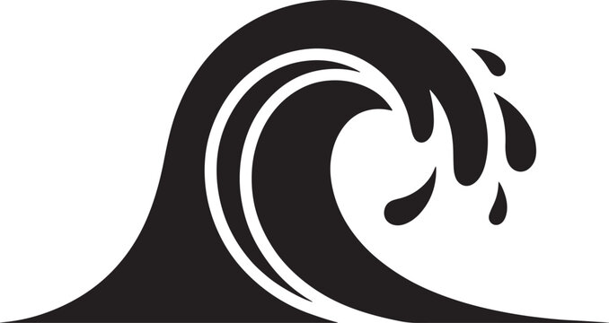 Black and white minimalist wave icon with dripping water effect