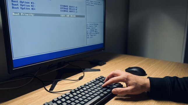 Educational technology concept showing how boot priority is configured during a new PC setup