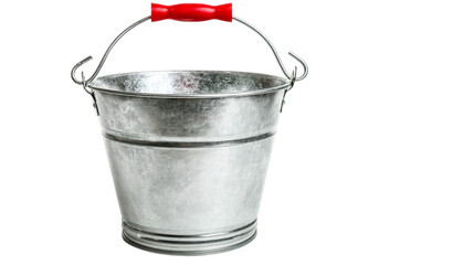 Galvanized metal bucket with red handle, isolated on transparent background © Petra