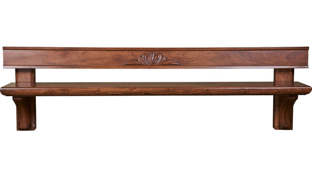 Ornate carved wooden shelf with decorative floral motif, isolated on transparent background