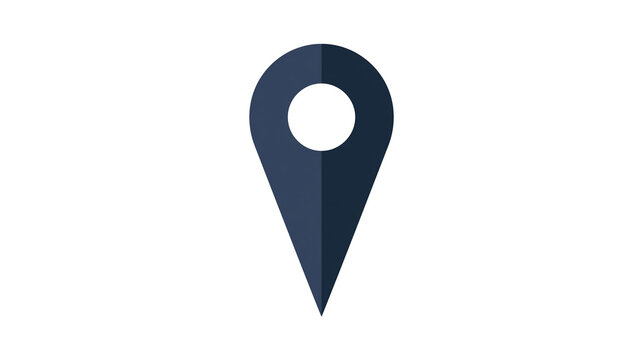 Dark blue map pin marker with white circle inside, isolated on transparent background
