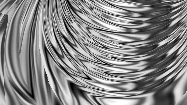 Abstract background animation with seamless looping, featuring a smooth, flowing silver and black design with a shiny, metallic appearance and a sense of continuous motion.
