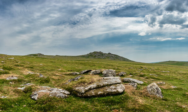 Lovely Summer day landscape image of Rough Tor on Bodmin Moor in English countryside
