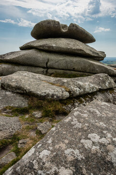 Lovely Summer day landscape image of Rough Tor on Bodmin Moor in English countryside