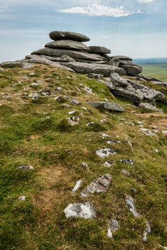 Lovely Summer day landscape image of Rough Tor on Bodmin Moor in English countryside