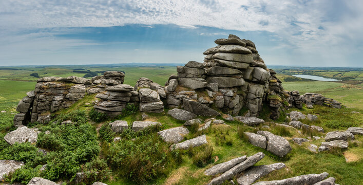 Lovely Summer day landscape image of Rough Tor on Bodmin Moor in English countryside