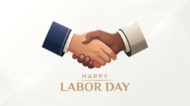Happy Labor Day illustration with diverse business handshake