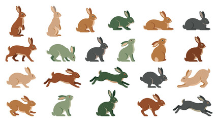 Set of rabbits and hares in various poses flat vector collection. © MDTAZBIRHOSSAIN