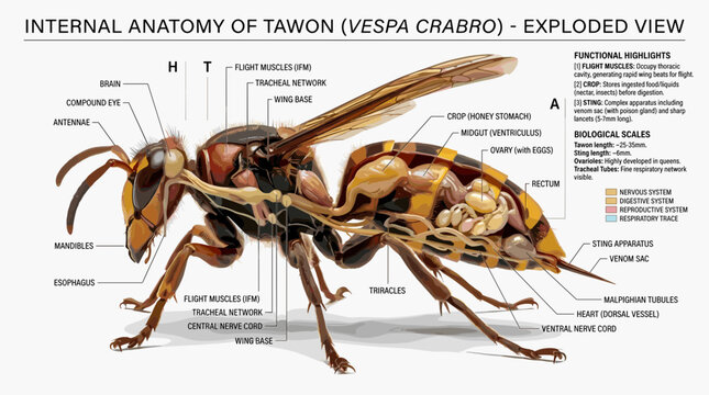 Internal anatomy of hornet exploded view diagram