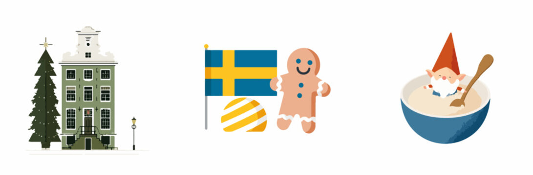Swedish Christmas House with Gingerbread and Porridge Illustration
