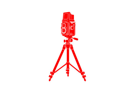 Vintage TLR Camera Tripod Silhouette Vector. Retro Photography Studio Branding Icon Isolated on White.