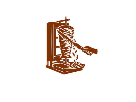Shawarma Meat Spit Slicing Knife Silhouette Vector. Middle Eastern Street Food Restaurant Icon Isolated.