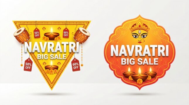 Happy Navratri Celebration, Big Navratri Discount Sale Offer Logo design, Sticker, Concept, Greeting Card Template, Icon, Poster, Unit, Label, Web, ... See More