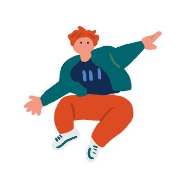 ャンプやダンスポーズをする男性の手描きイラスト
