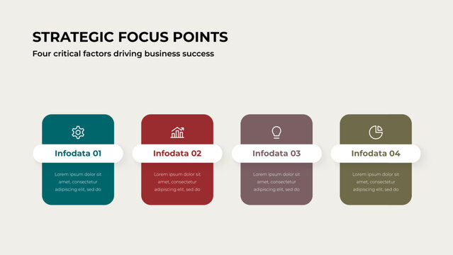 Four business option cards with rounded labels for presentations