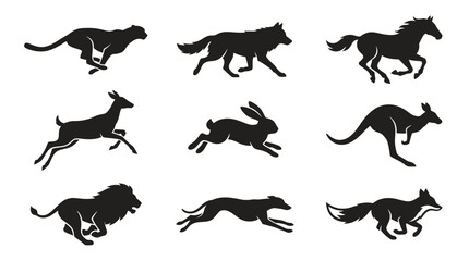 Obraz premium Black silhouettes of various running animals.
