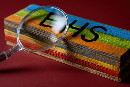Safety Compliance Theme: Colorful Planks, Magnifier, and Prominent EHS On Wood