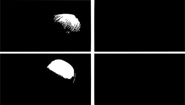 Baseball caps set with four caps arranged in a 2x2 grid and shown from different angles featuring line art, black and white, minimalist with vector illustration and flat shading